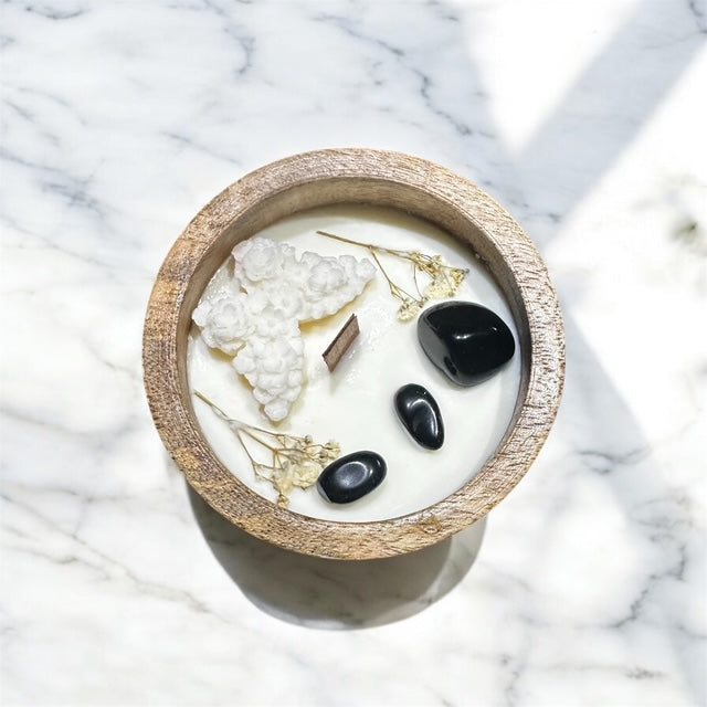 Bougie Pierres précieuses d'améthyste et papillon